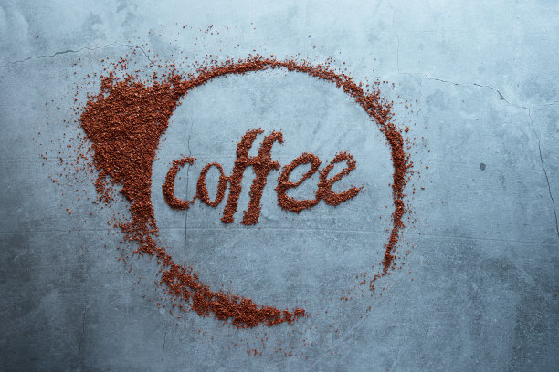 单词咖啡水泥背景，创意照片，俯视图图片下载