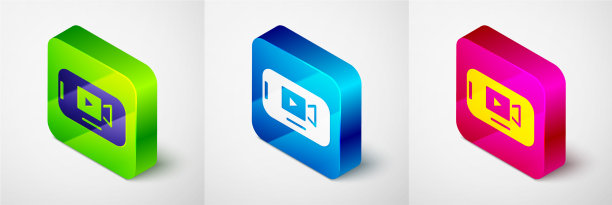 等距在线播放视频图标隔离在灰色图片下载