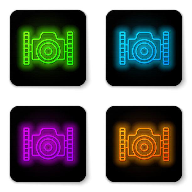 发光的霓虹灯线照片相机潜水员图标图片下载