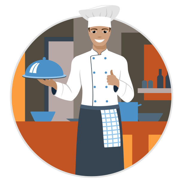 微笑的厨师在厨房拿着勺子图片下载