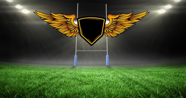 由带有翅膀的黄色数字盾牌组成的橄榄球场图片下载