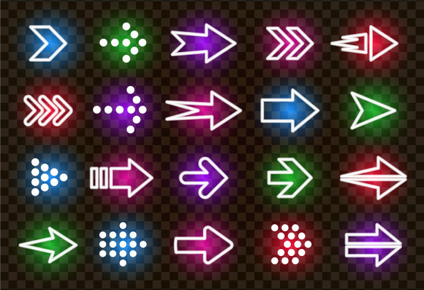 霓虹灯右箭头彩色图标设置图片下载