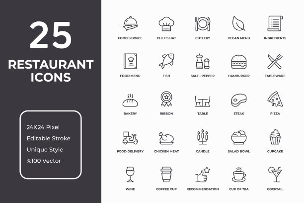 餐厅细线图标集图片下载