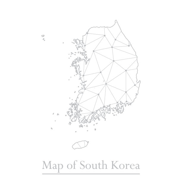 矢量地图的韩国与流行的三角形设计多边形抽象。矢量插图eps 10图片下载