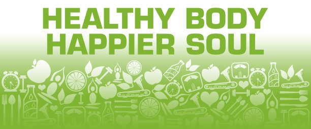 健康身体快乐灵魂绿色健康符号绿色背景白色文本图片下载