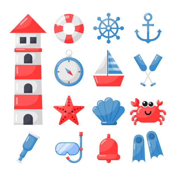 航海设定图标卡通风格。孤立在白色背景上。矢量插图。图片下载