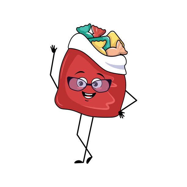 可爱的红色袋子与新年礼物，眼镜和快乐的情绪图片下载