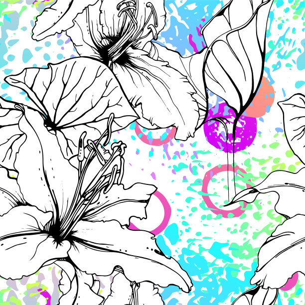 艺术花无缝图案印花图片下载