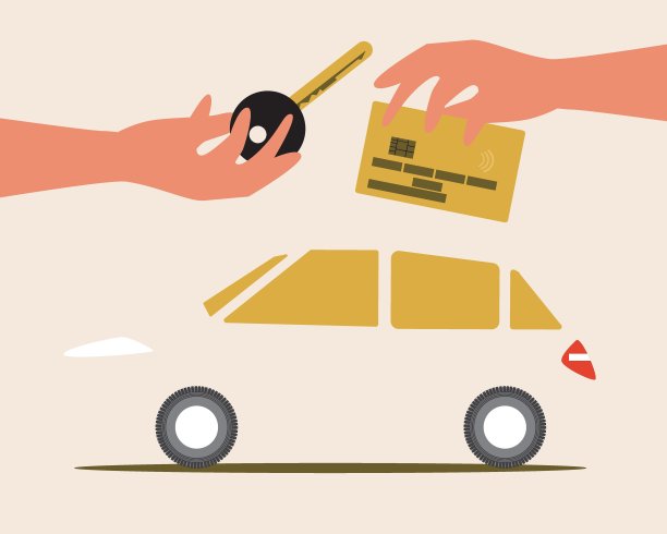 汽车共享，购买，支付汽车，平面矢量插图与汽车贷款或购买交通与信用卡图片下载