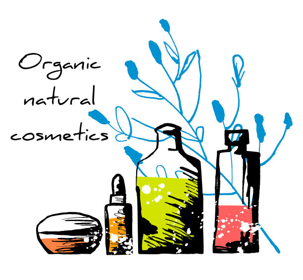 设置瓶子，罐子与有机，天然化妆品图片下载