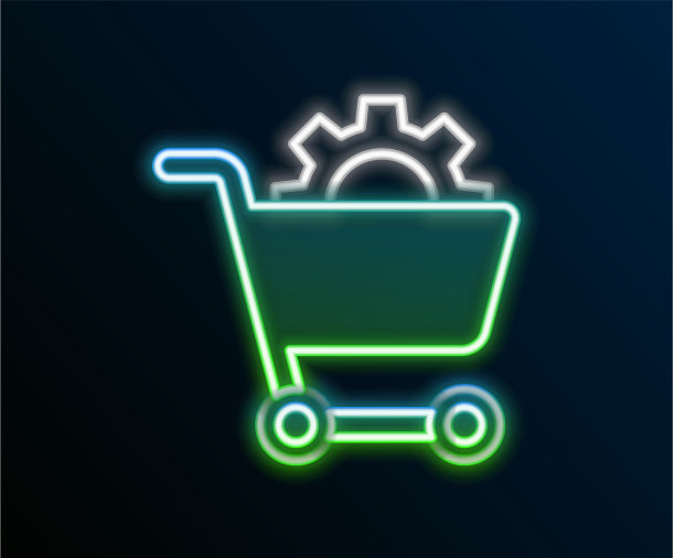 发光的霓虹灯线购物车图标孤立图片下载