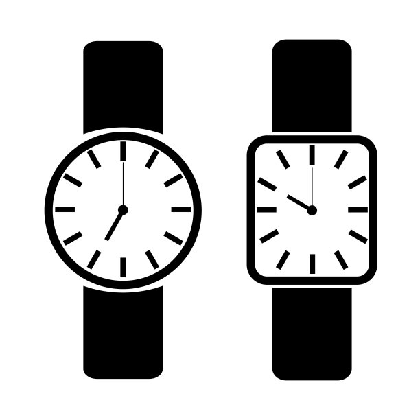 集合黑色正方形和圆形腕表向量集合图片下载