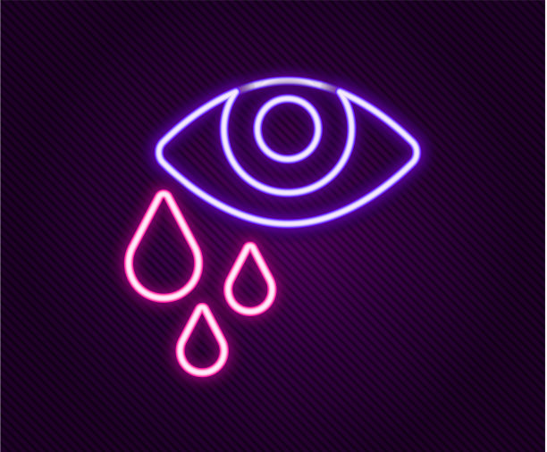 发光的霓虹灯线眼泪哭眼睛图标孤立图片下载