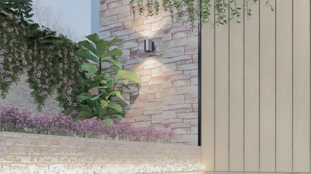 这栋三层楼的迷你花园采用现代极简主义设计，外观美观，表皮由混凝土花名册制成图片下载