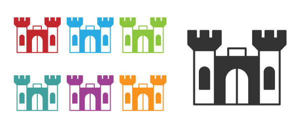 黑色城堡图标孤立在白色背景图片下载