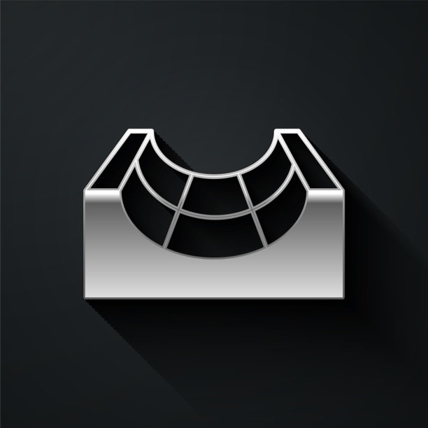 银色的滑板公园图标孤立在黑色图片下载