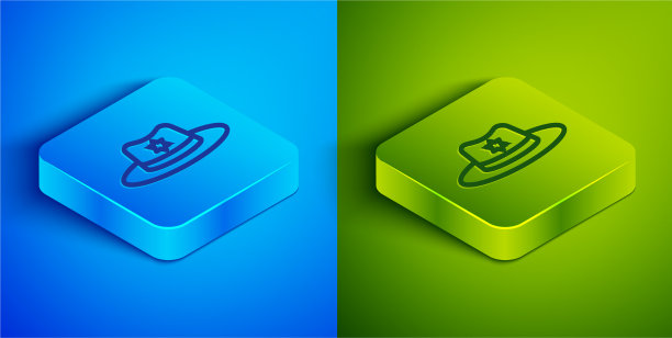 等距线警长帽子与徽章图标图片下载