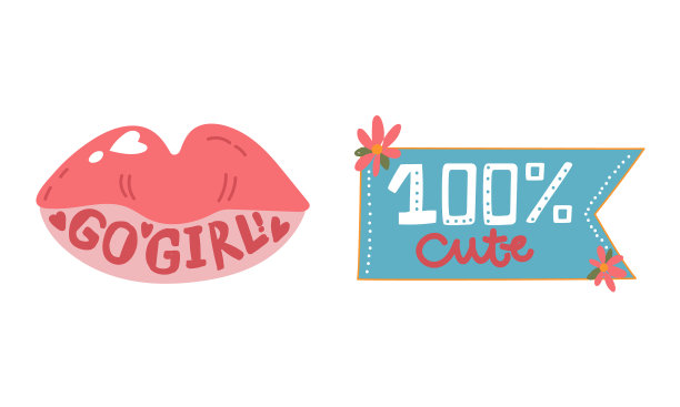 女孩力量的潮流贴纸与嘴唇设置图片下载