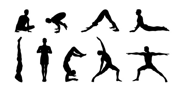 瑜伽体式设定男人黑色剪影图片下载
