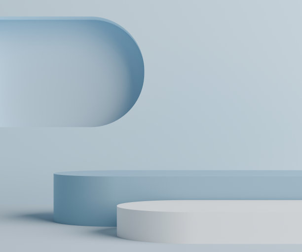 三维渲染空讲台浅蓝色背景。图片下载
