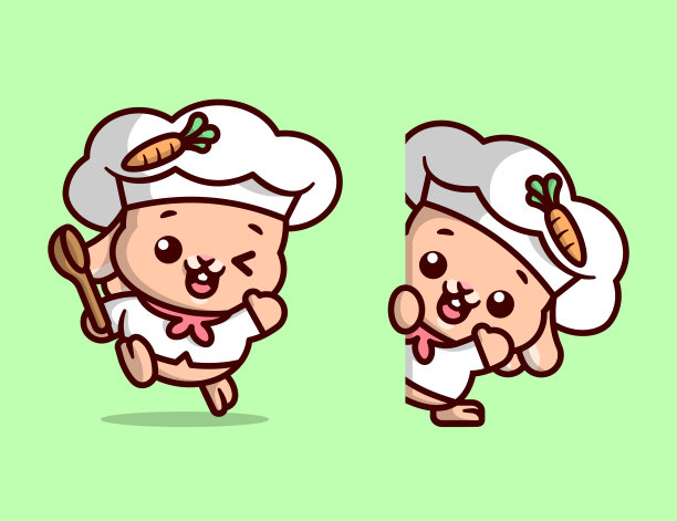 可爱的小白兔厨师在两个设计选项图片下载