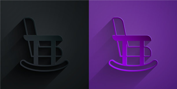 剪纸摇椅图标孤立在黑色上图片下载
