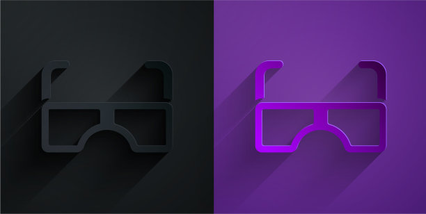 剪纸眼镜图标孤立在黑色上的紫色图片下载