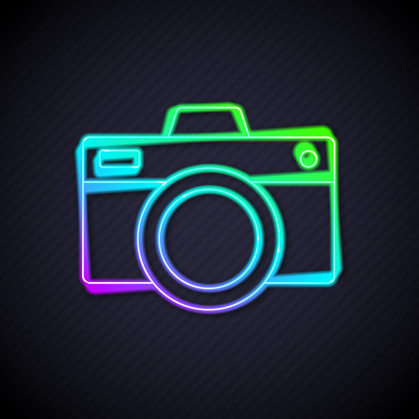 发光的霓虹灯线照片相机图标孤立图片下载