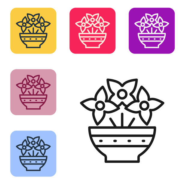 黑色线条花在花瓶图标孤立在白色图片下载