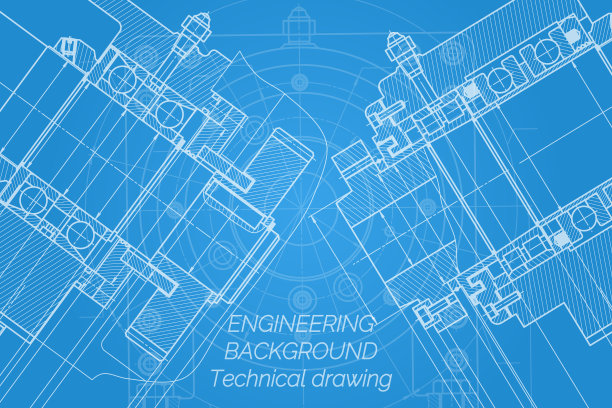 蓝色背景的机械工程图纸图片下载