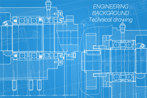 蓝色背景的机械工程图纸图片下载