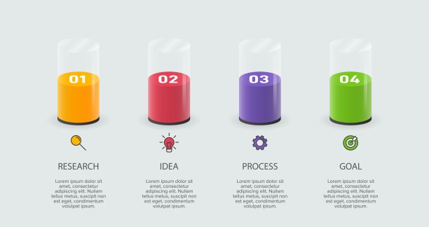 信息图形设计与图标和4个选项或步骤。细线的向量。信息图的业务概念。可用于信息图形，流程图，报告，网站，横幅，印刷材料。图片下载