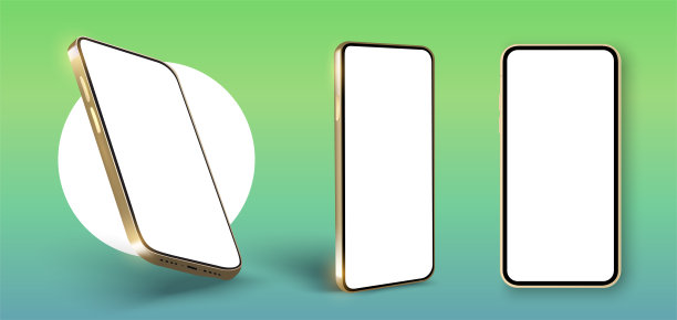 现实的智能手机模型。手机黄金显示屏，设备屏幕边框。演示模板的设备UI用户体验模型。手机边框空白显示隔离。模板股票插图图片下载