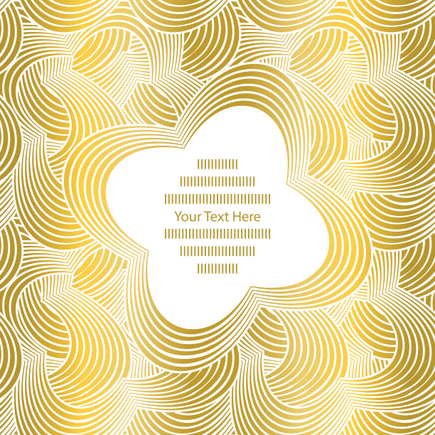 矢量抽象黄金花卉框架卡模板-素材插图。复古风格的白色花朵涂鸦花边。图片下载