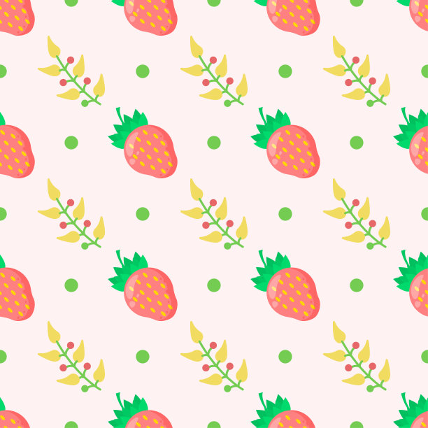 无缝图案抽象元素水果食物草莓与叶子矢量设计风格背景插图纹理印花纺织品，服装，礼品包装，墙纸，粉彩图片下载