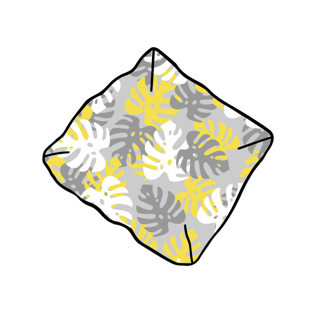 彩色矢量轮廓插图的一个枕头与一个怪兽图案孤立在一个白色的背景图片下载