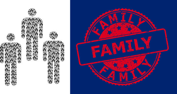 有纹理的家庭圆形邮票和分形的人图片下载