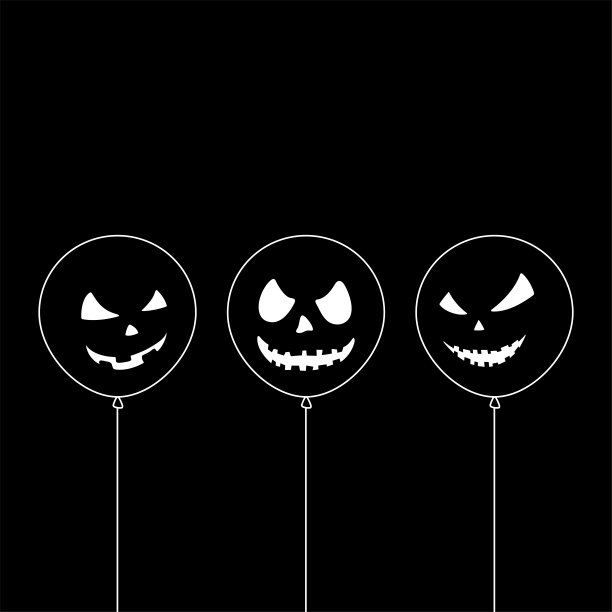 三个黑色的气球剪影，做着鬼脸。图片下载