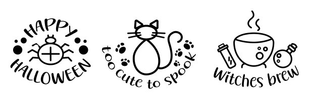 3套万圣节季节引用手写的标志图标。向量短语元素的邀请，计划，日历，组织者，卡片，横幅，海报，杯子，剪贴簿，枕套图片下载