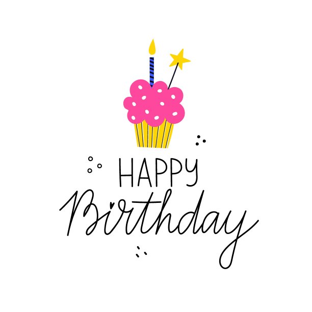 生日快乐贺卡设计与手绘纸杯蛋糕与蜡烛和字母。图片下载