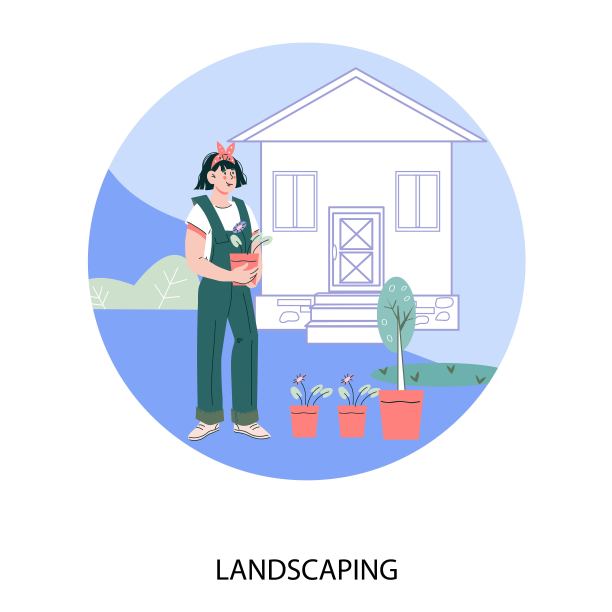 景观设计工作室或园林绿化服务卡或横幅，平面矢量。图片下载