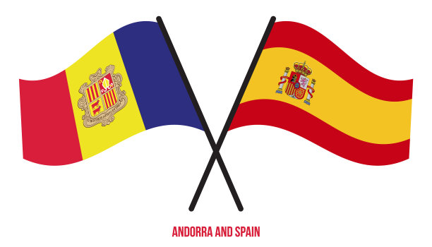 安道尔和西班牙的国旗交叉并平展图片下载