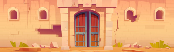 古老的中世纪城堡，有门和破墙图片下载