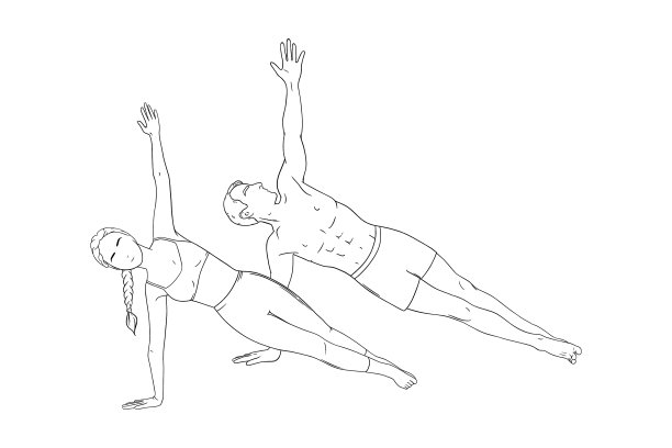 女人和男人在侧板姿势瑜伽情侣在图片下载