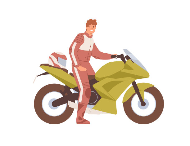 快乐的摩托车手在专业设备上坐着图片下载