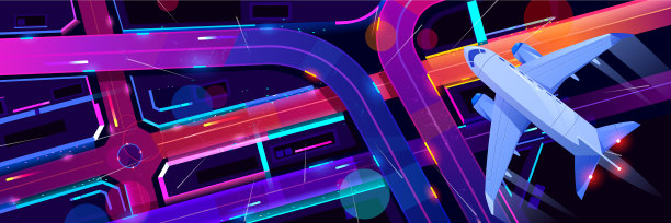 飞机在城市交通交汇处上空飞行图片下载