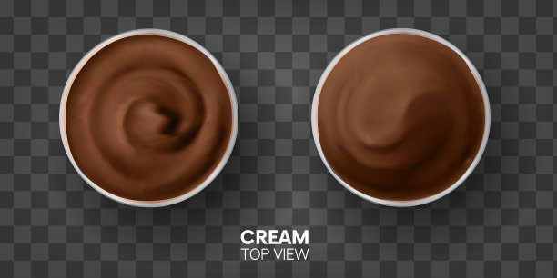 现实的巧克力奶油，酸奶，慕斯，冰淇淋设置TOP视图。一套特殊的3d效果。隔离在透明背景。纹理。矢量插图图片下载
