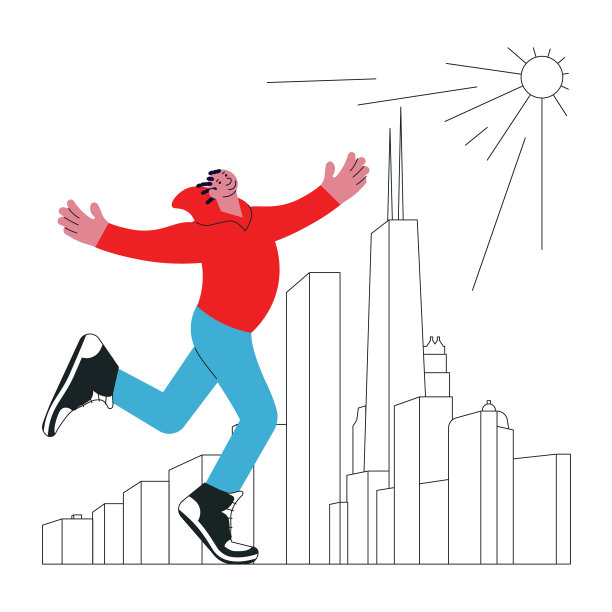 一个快乐的黑人青年在阳光下蹦蹦跳跳图片下载