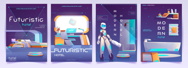 未来主义的酒店横幅设置公寓海报图片下载