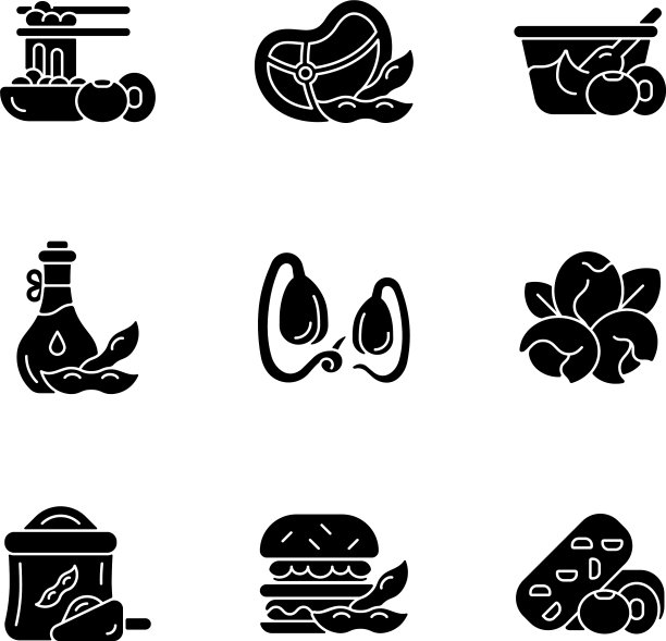 大豆植物的黑色符号图标设置在白色的空间图片下载